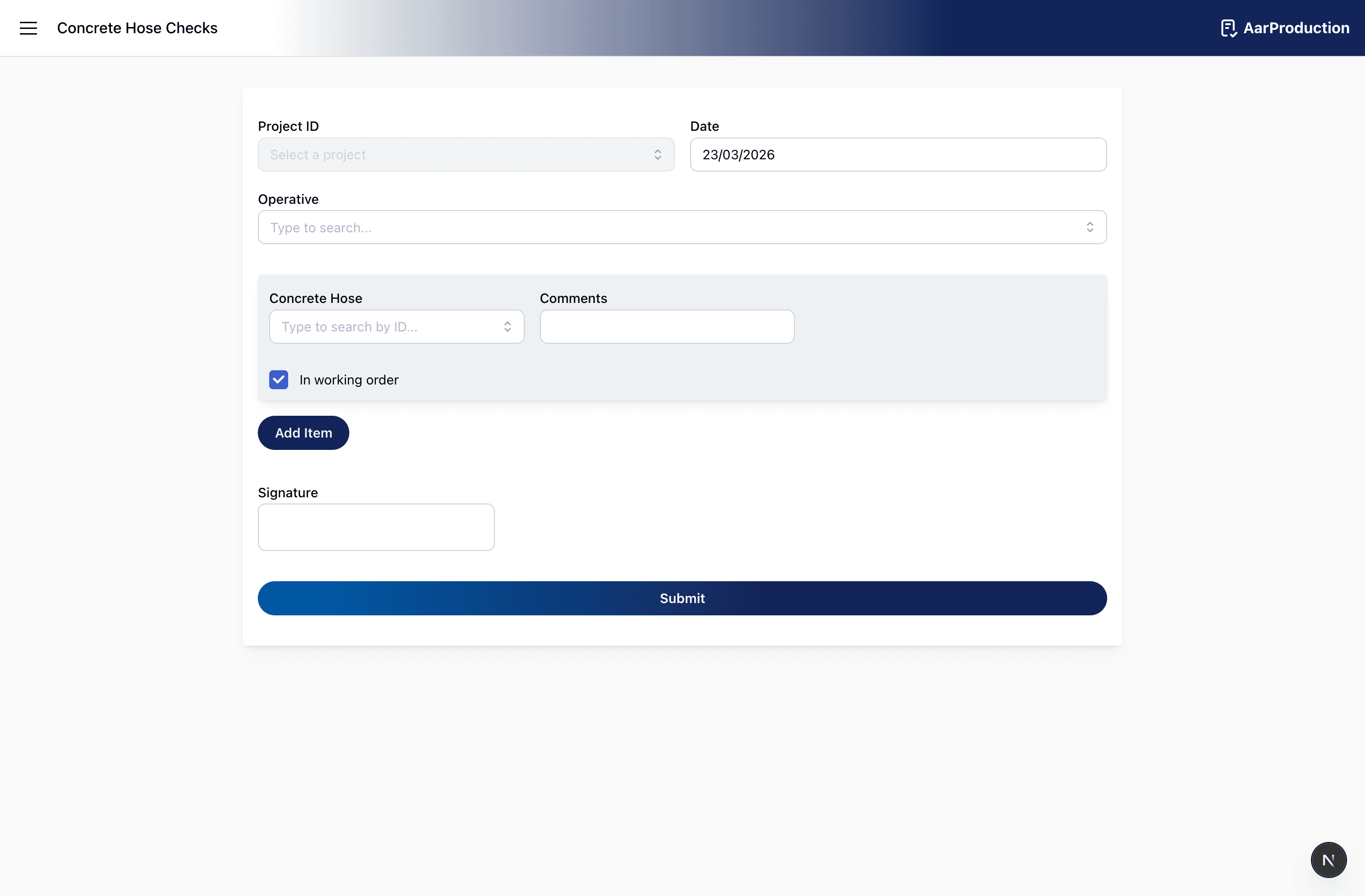 Concrete hose checks form