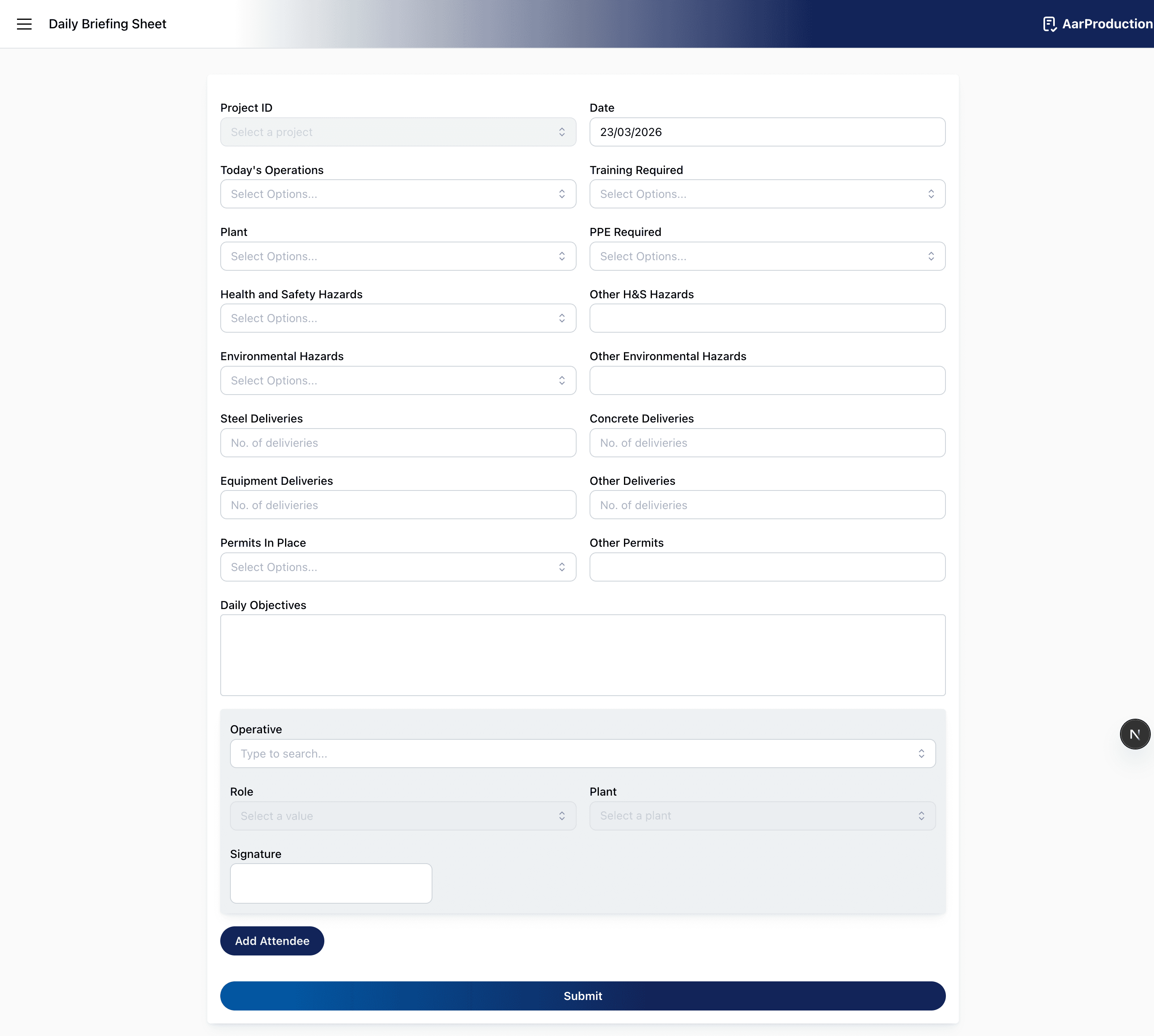 Daily briefing sheet form