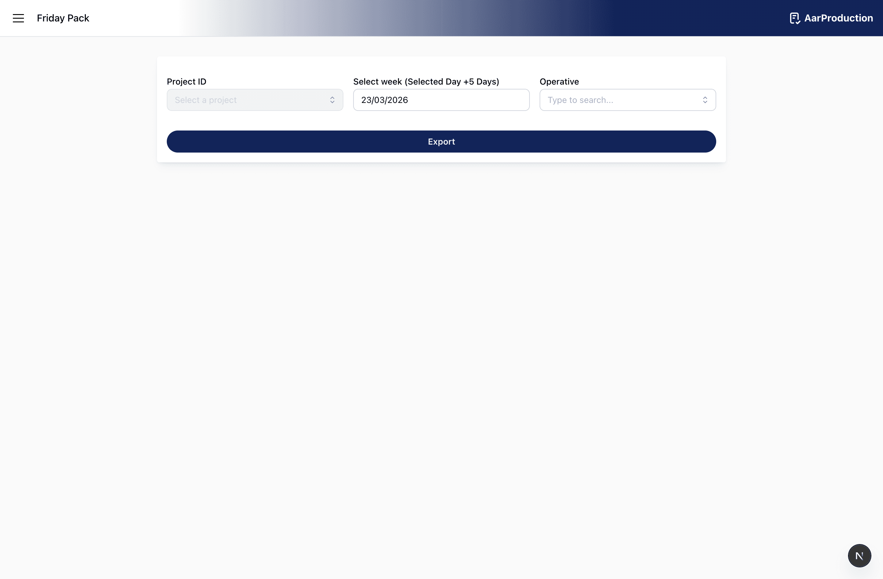 Friday Pack export page