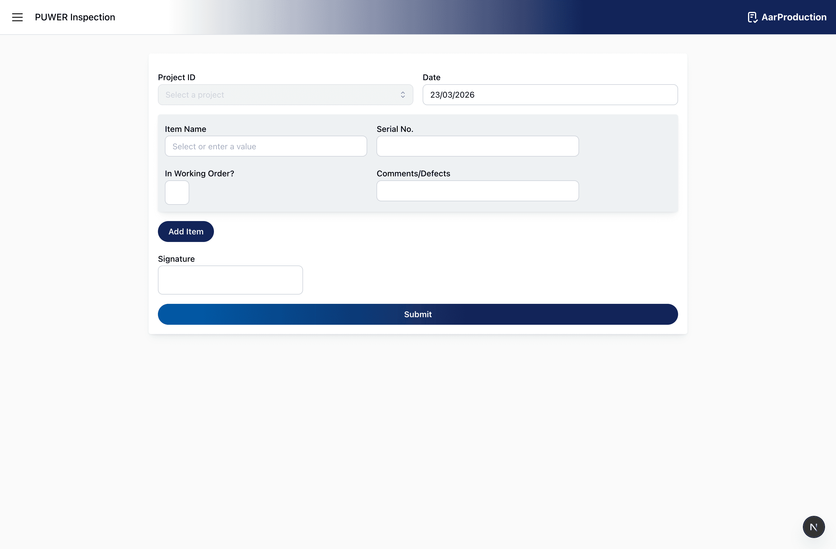 PUWER inspection form